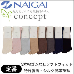 婦人 シルク混5本指 ゴムなしソフトフィットクルーソックス<img src="/banner_images/banner_0000000181.gif">