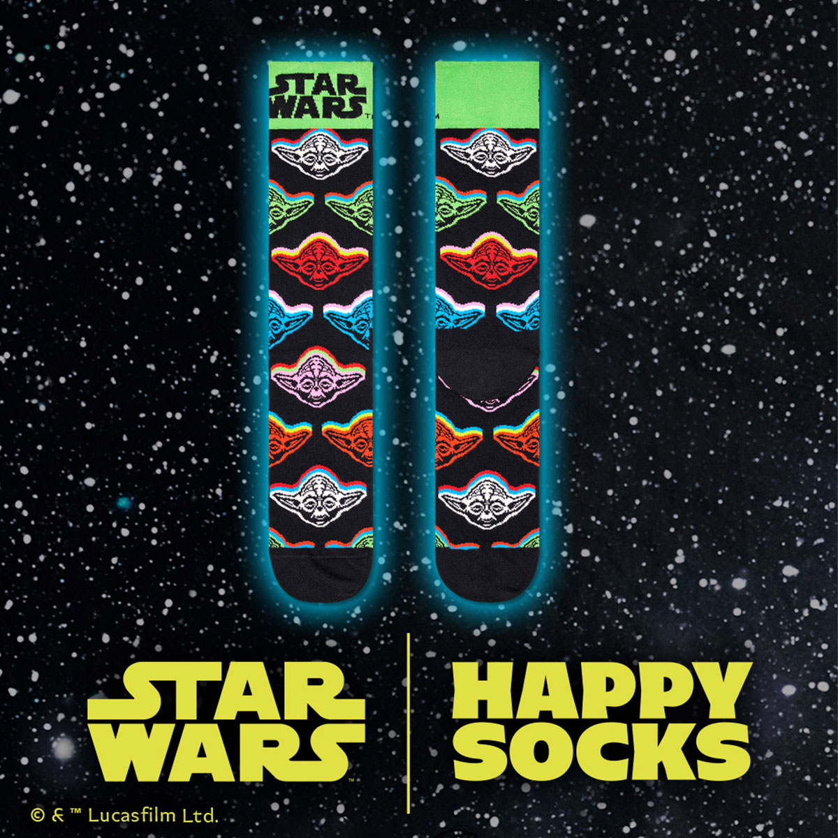 【23FW コラボ】 【Limited】 Happy Socks×Star Wars Yoda Sock クルー丈 ソックス 14231011 <img src='/banner_images/banner_0000000180.gif'>