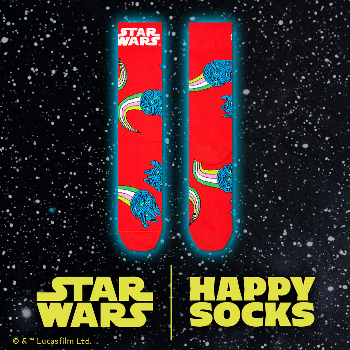 【23FW コラボ】 【Limited】 Happy Socks×Star Wars(スターウォーズ) Millennium Falcon ミレニアム・ファルコン　クルー丈 ソックス 靴下 ンズ ＆ レディース 
