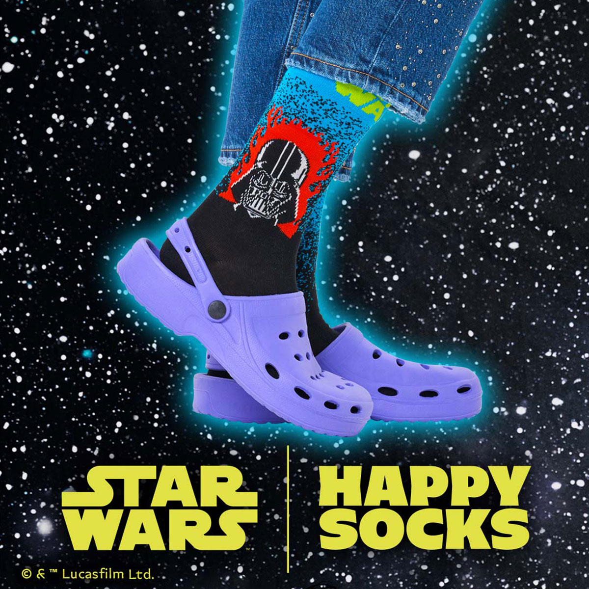【23FW コラボ】 【Limited】 Happy Socks×Star Wars(スターウォーズ)  Darth Vader Sock ダース・ベイダー クルー丈 ソックス 靴下 ユニセックス メンズ ＆ レディース