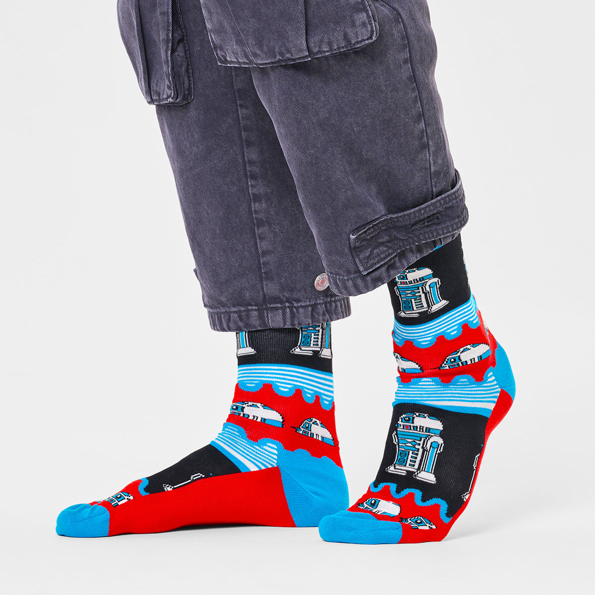 【23FW コラボ】 【Limited】 Happy Socks×Star Wars(スターウォーズ)　 R2-D2 Sock アールツーディーツー クルー丈 ソックス 靴下 ユニセックス メンズ ＆ レディース 14231010
