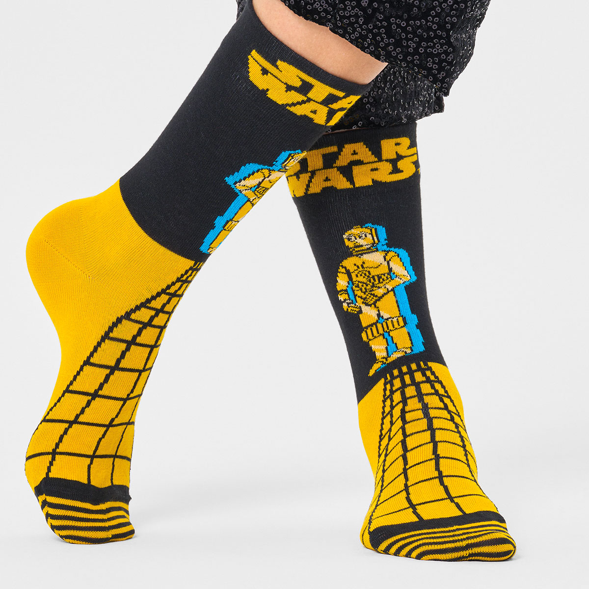 【23FW コラボ】 【Limited】 Happy Socks×Star Wars(スターウォーズ)  C-3PO Sock シースリーピーオー クルー丈 ソックス 靴下 ユニセックス メンズ ＆ レディース 14231012