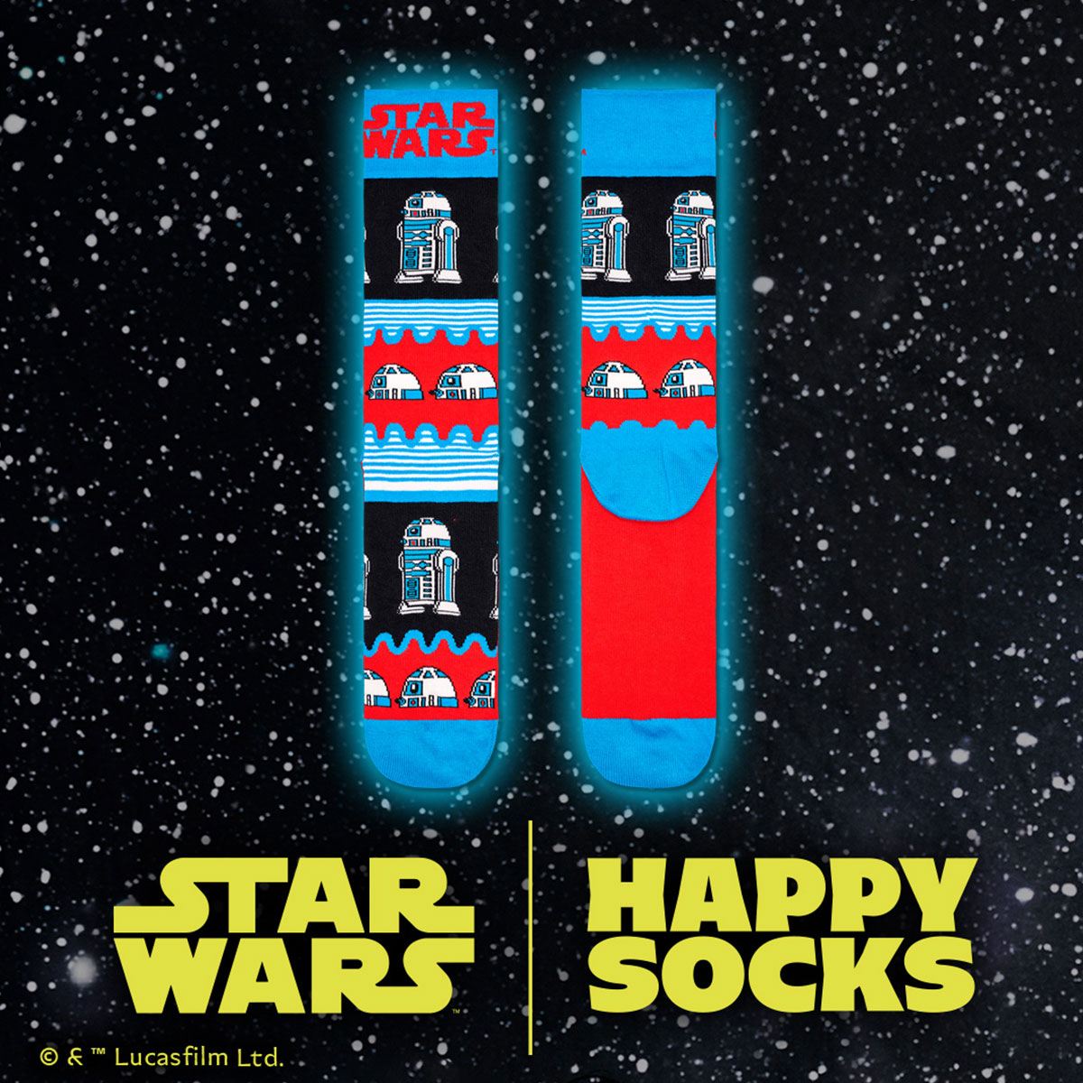 【23FW コラボ】 【Limited】 Happy Socks×Star Wars(スターウォーズ)　 R2-D2 Sock アールツーディーツー クルー丈 ソックス 靴下 ユニセックス メンズ ＆ レディース 14231010