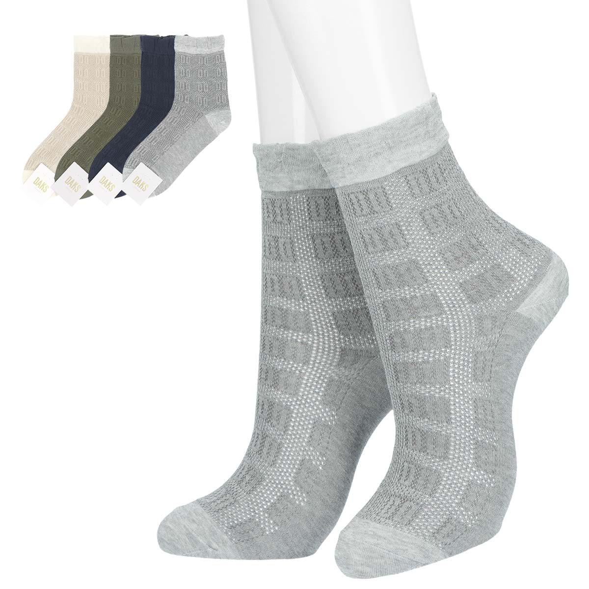 DAKS ダックス DDアイレット柄 清涼素材使用 クルー丈ソックス  <img src='/banner_images/banner_0000000180.gif'>