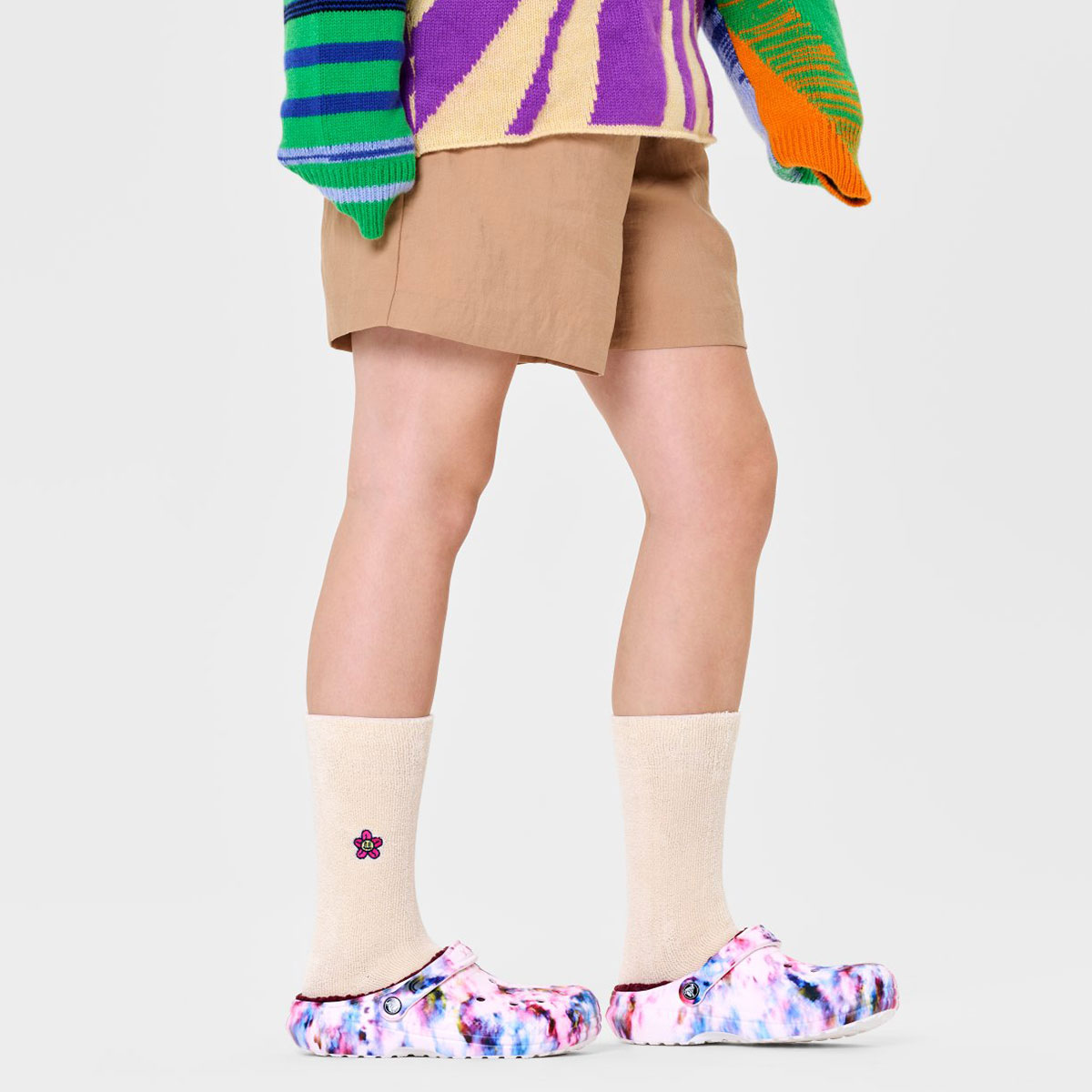 Happy Socks ハッピーソックス Embroidered Flower （ エンブロイデッド フラワー ）クルー丈 ソックス 靴下 ユニセックス メンズ ＆ レディース