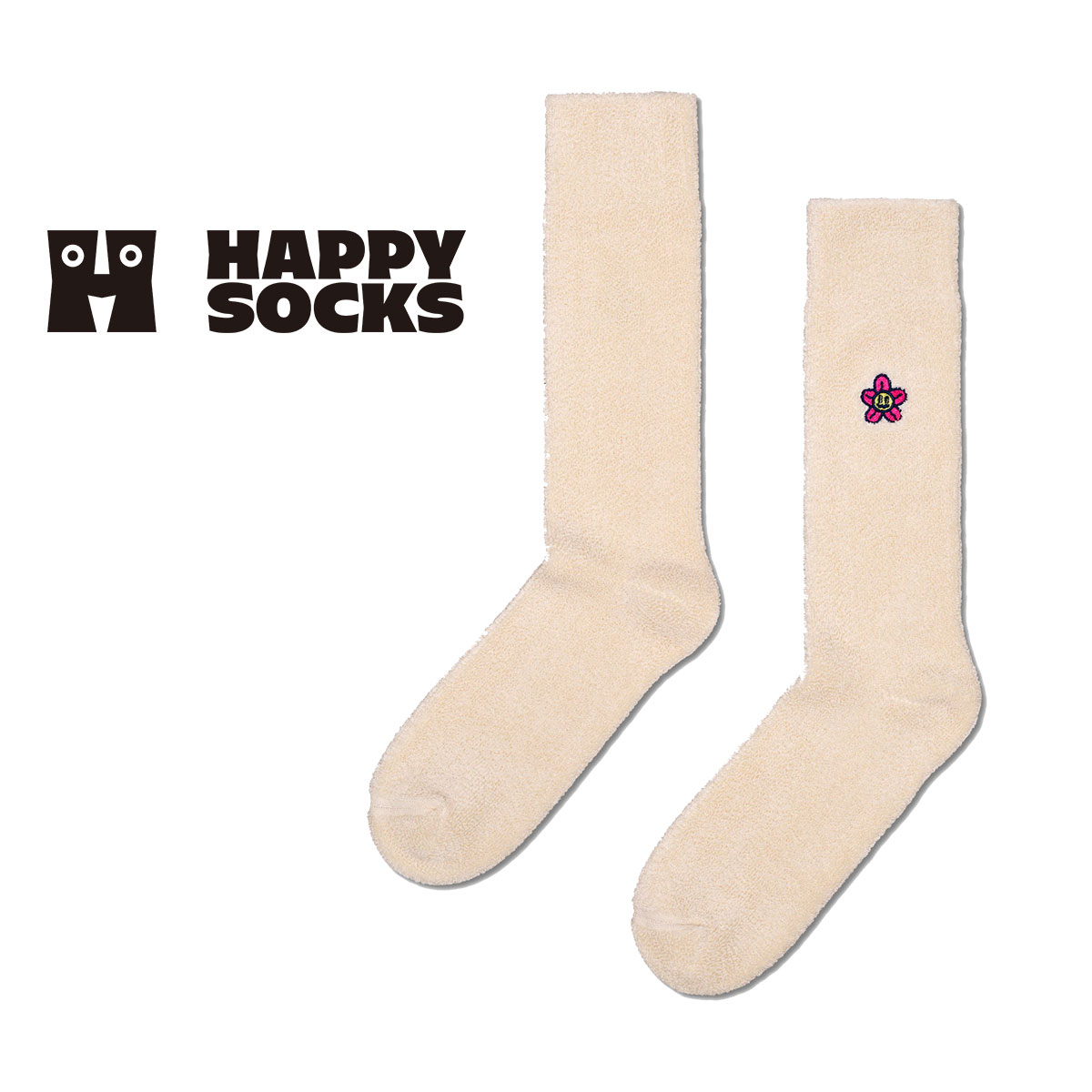 Happy Socks ハッピーソックス Embroidered Flower （ エンブロイデッド フラワー ）クルー丈 ソックス 靴下 ユニセックス メンズ ＆ レディース