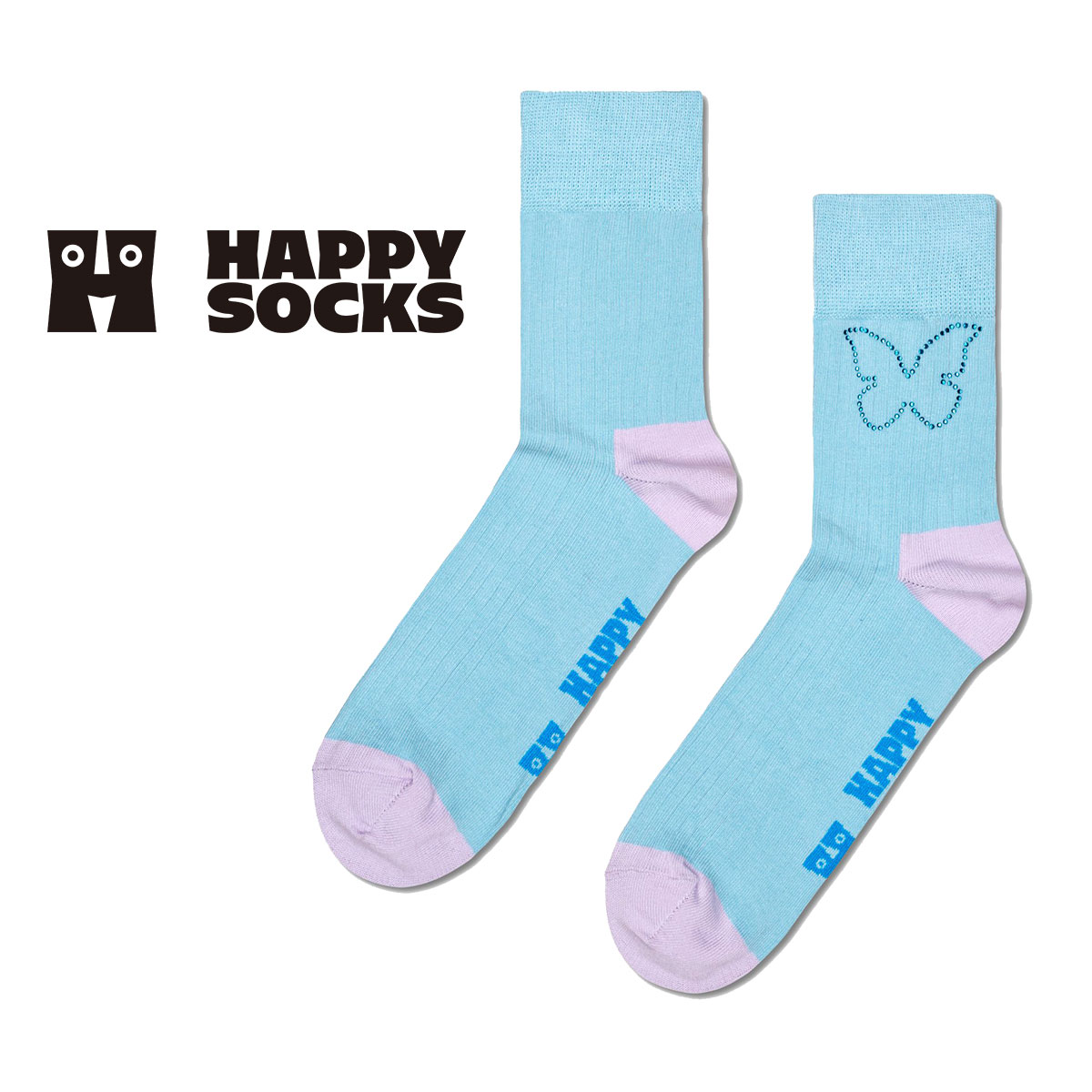 Happy Socks ハッピーソックス Butterfly Rhinestone 1/2 （ バタフライ ラインストーン 1/2  ） ハーフクルー丈 ソックス 靴下 ユニセックス メンズ ＆ レディース 