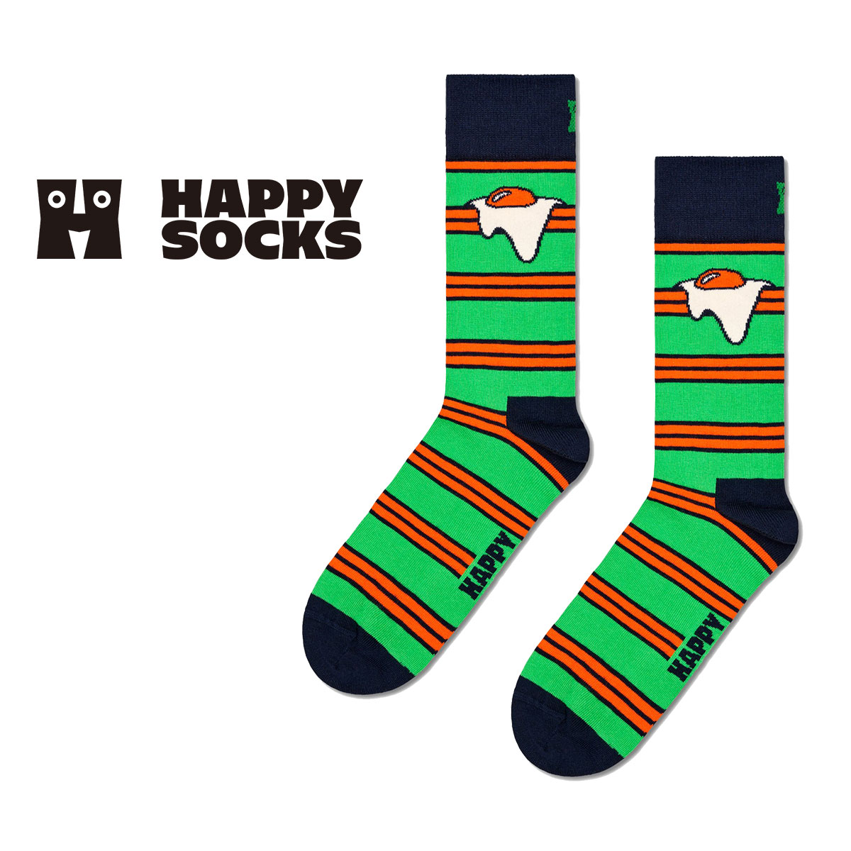 【24SS】Happy Socks ハッピーソックス Egg On Stripe ( エッグ オン ストライプ ) クルー丈 ソックス ユニセックス メンズ ＆ レディス 10240080