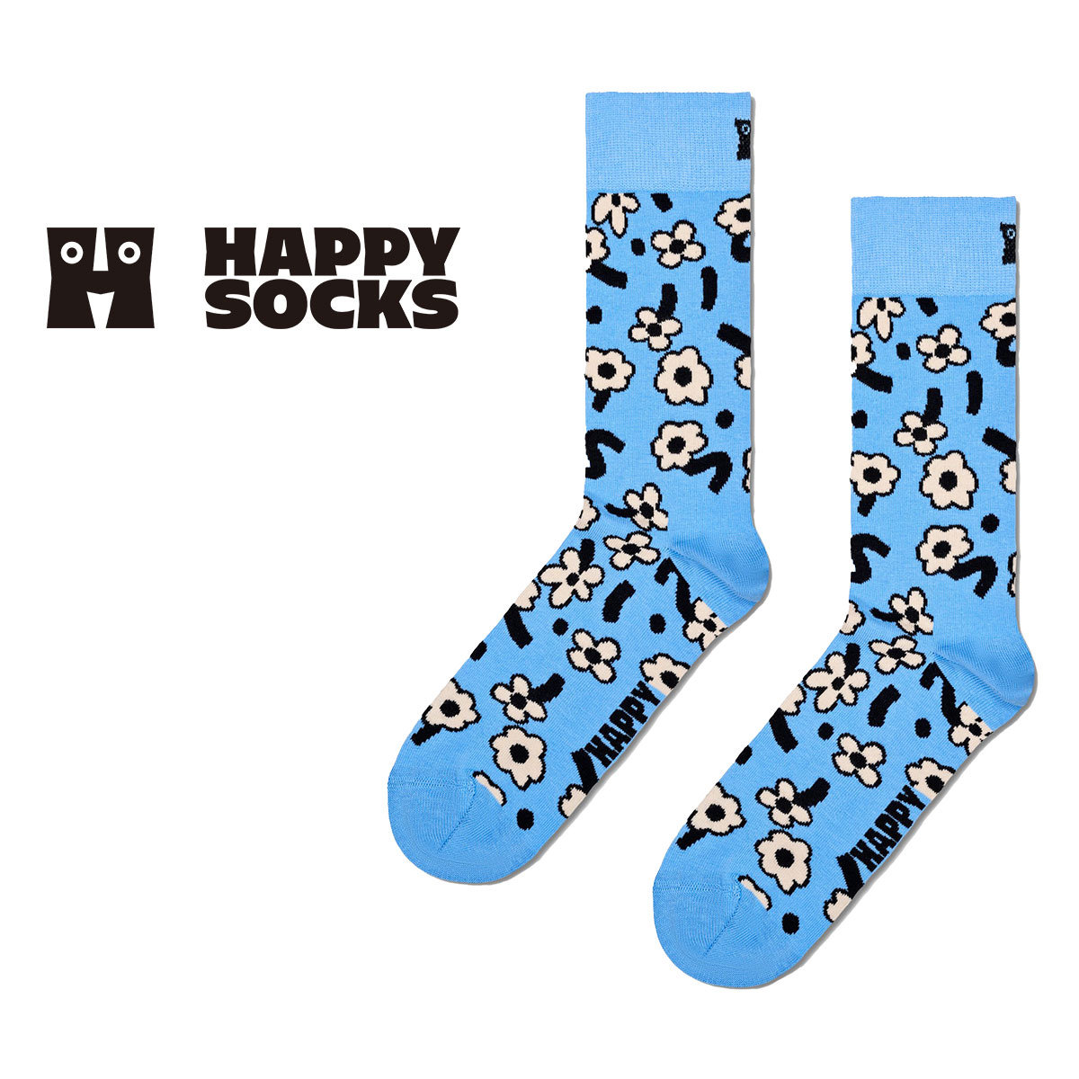 Happy Socks ハッピーソックス Dancing Flower ( ダンシング フラワー ) ブルー クルー丈 ソックス ユニセックス メンズ ＆ レディース 10240044