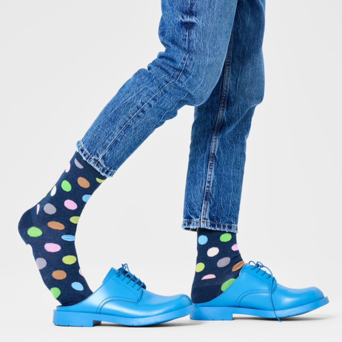 【24SS】Happy Socks ハッピーソックス Big Dot ( ビックドット ) ネイビー クルー丈 ソックス ユニセックス メンズ ＆ レディス 10240081