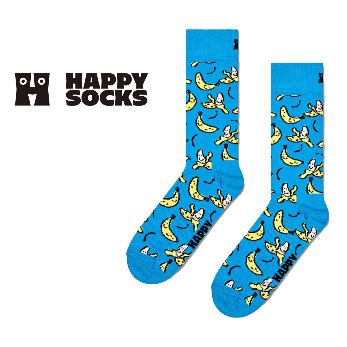 Happy Socks ハッピーソックス Banana ( バナナ ) ターコイズ クルー丈 ソックス ユニセックス メンズ ＆ レディース 10240053
