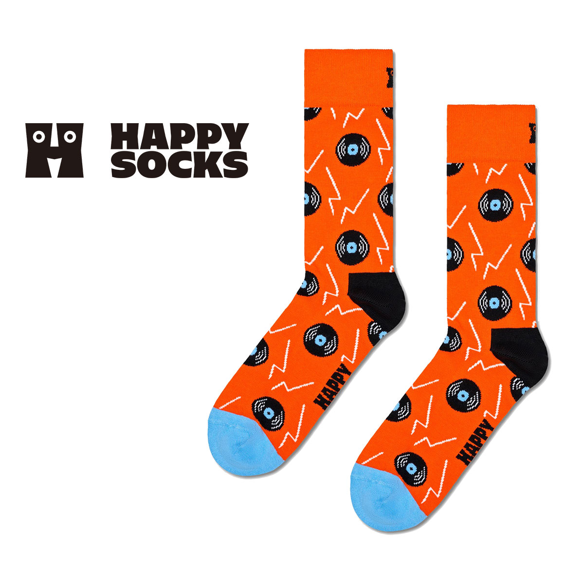 【24SS】Happy Socks ハッピーソックス Vinyl ( ビニール ) レコード オレンジ クルー丈 ソックス ユニセックス メンズ ＆ レディス 10240069