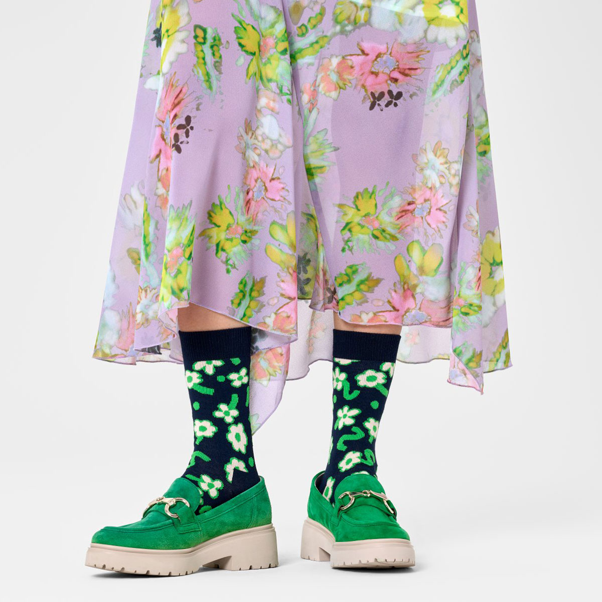 【24SS】Happy Socks ハッピーソックス Dancing Flower ( ダンシング フラワー ) クルー丈 ソックス ユニセックス メンズ ＆ レディース 10240042