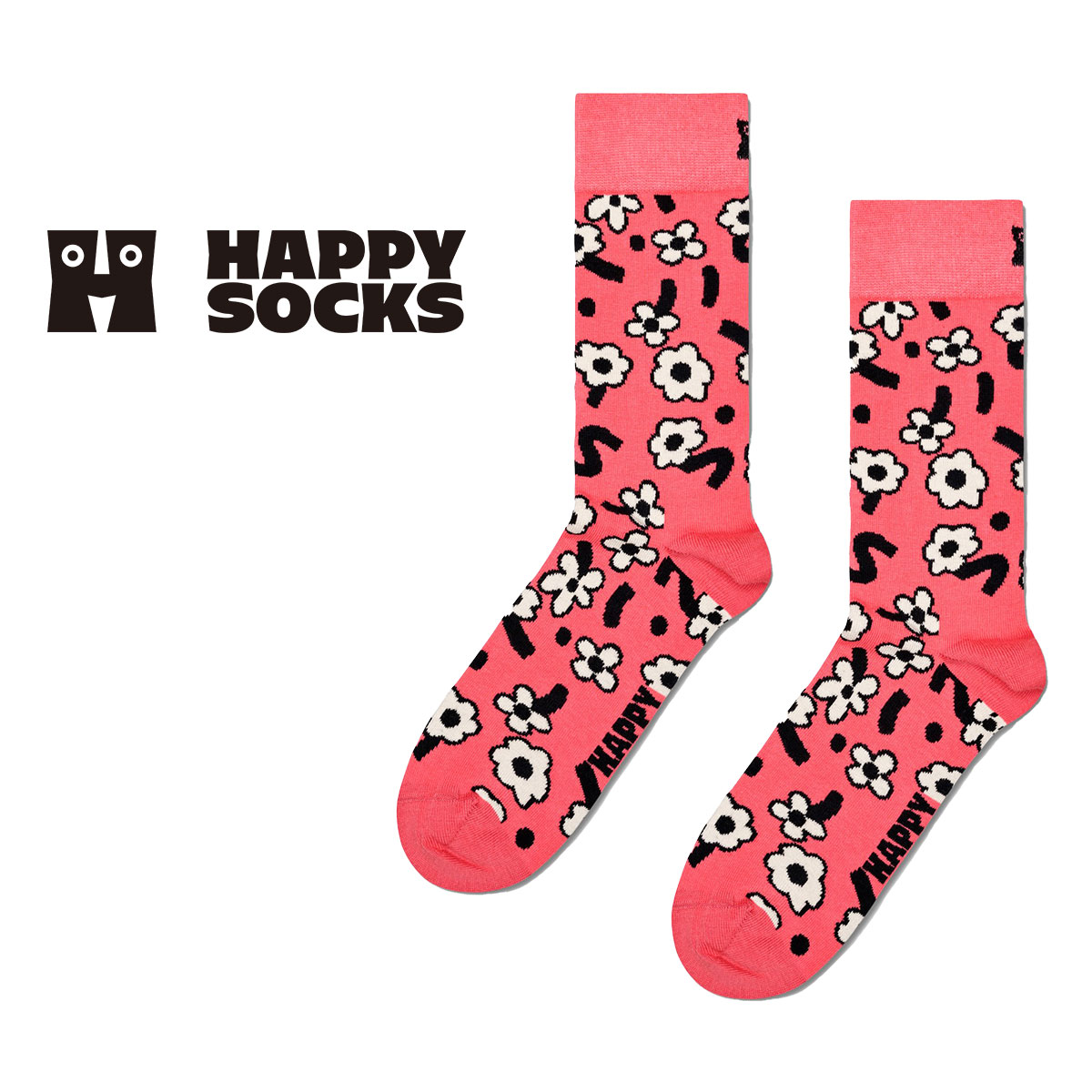 Happy Socks ハッピーソックス Dancing Flower ( ダンシング フラワー ) ピンク クルー丈 ソックス ユニセックス メンズ ＆ レディース 10240043