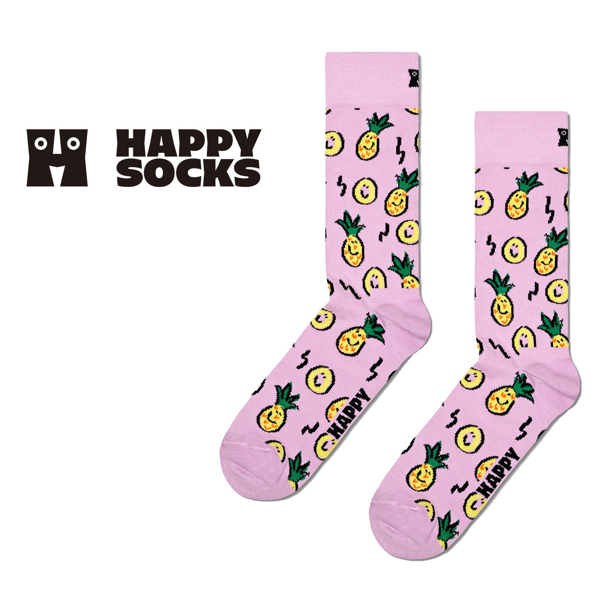Happy Socks ハッピーソックス Pineapple ( パイナップル ) クルー丈 ソックス ユニセックス メンズ ＆ レディース 10240051