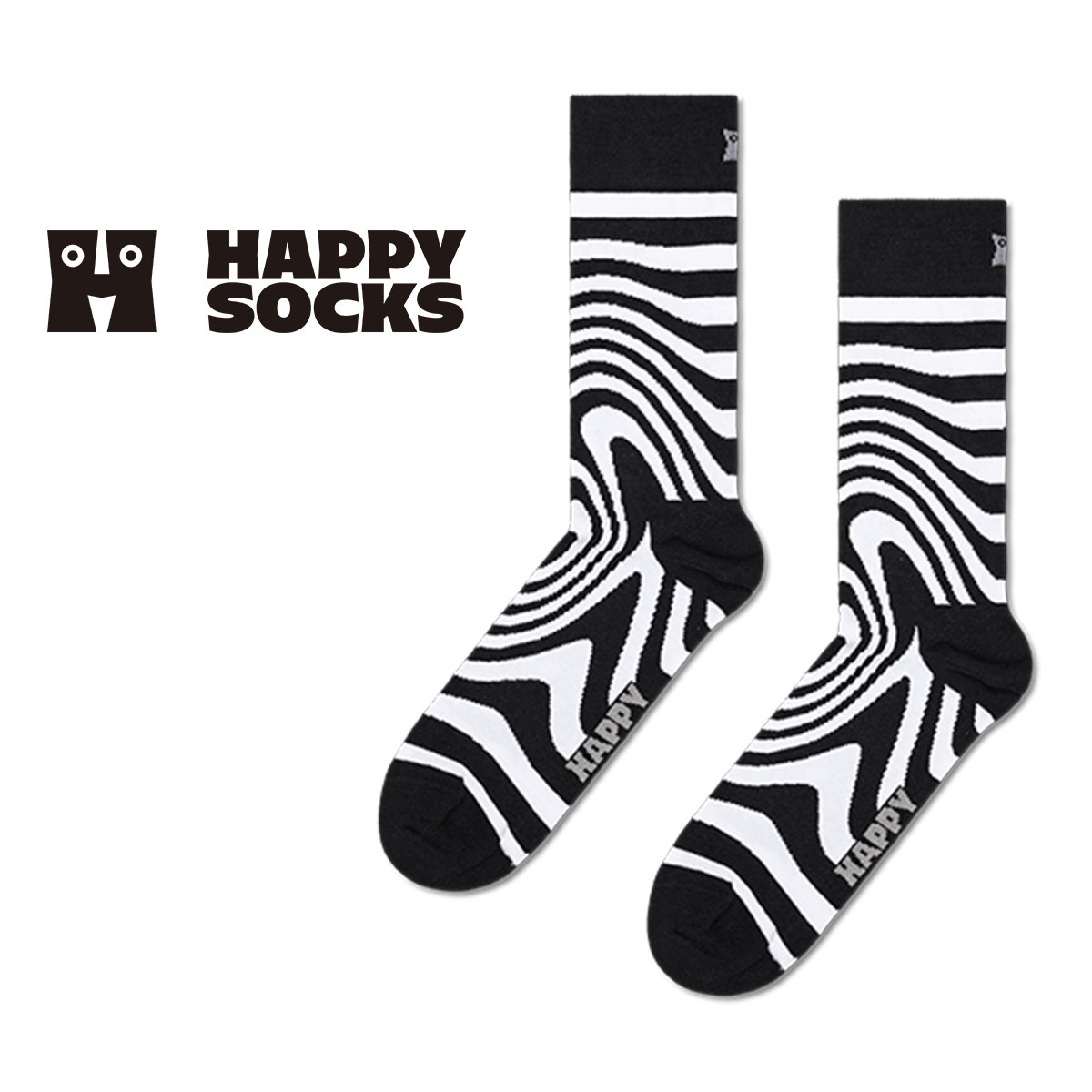 【24SS】Happy Socks ハッピーソックス Dizzy ( ディジー ) ブラック クルー丈 ソックス ユニセックス メンズ ＆ レディス プレゼント 10240067