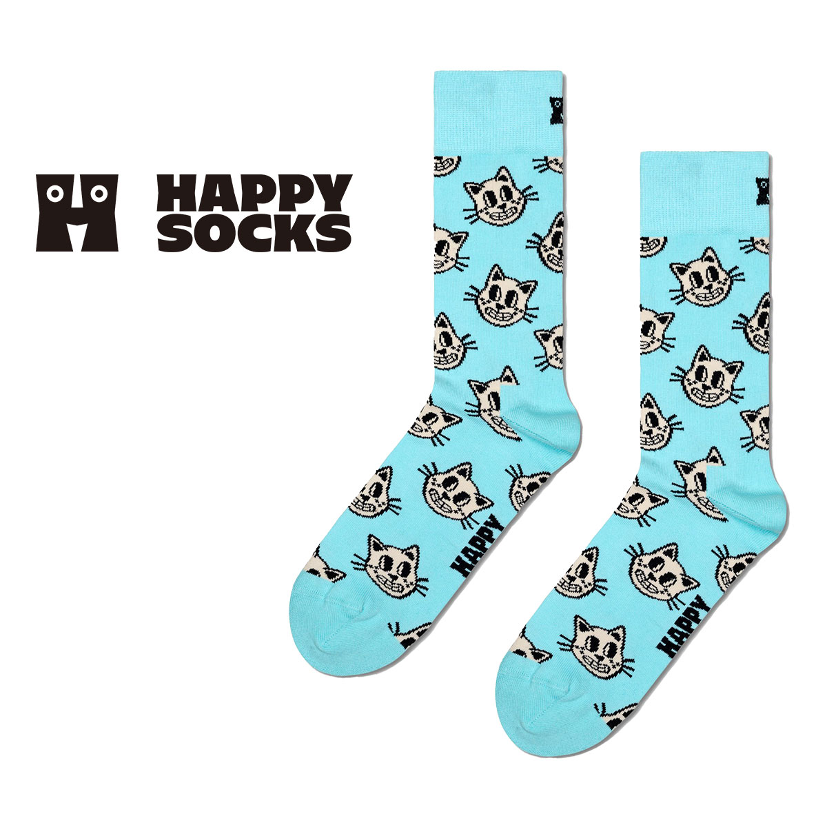 Happy Socks ハッピーソックス Cat ( キャット ) ライトブルー クルー丈 ソックス ユニセックス メンズ ＆ レディース 10240054