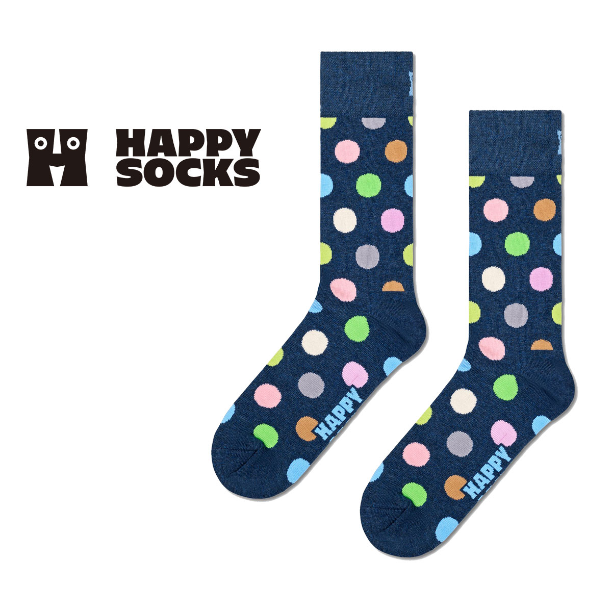 Happy Socks ハッピーソックス Big Dot ( ビックドット ) ネイビー クルー丈 ソックス ユニセックス メンズ ＆ レディス 10240081