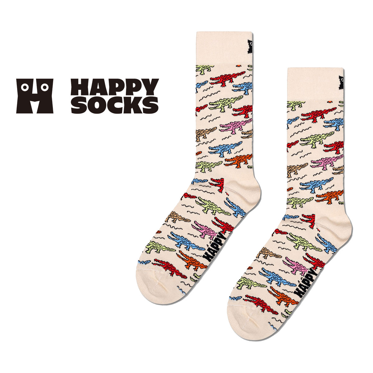 【24SS】Happy Socks ハッピーソックス Crocodile ( クロコダイル ) ワニ クルー丈 ソックス ユニセックス メンズ ＆ レディース 10240046
