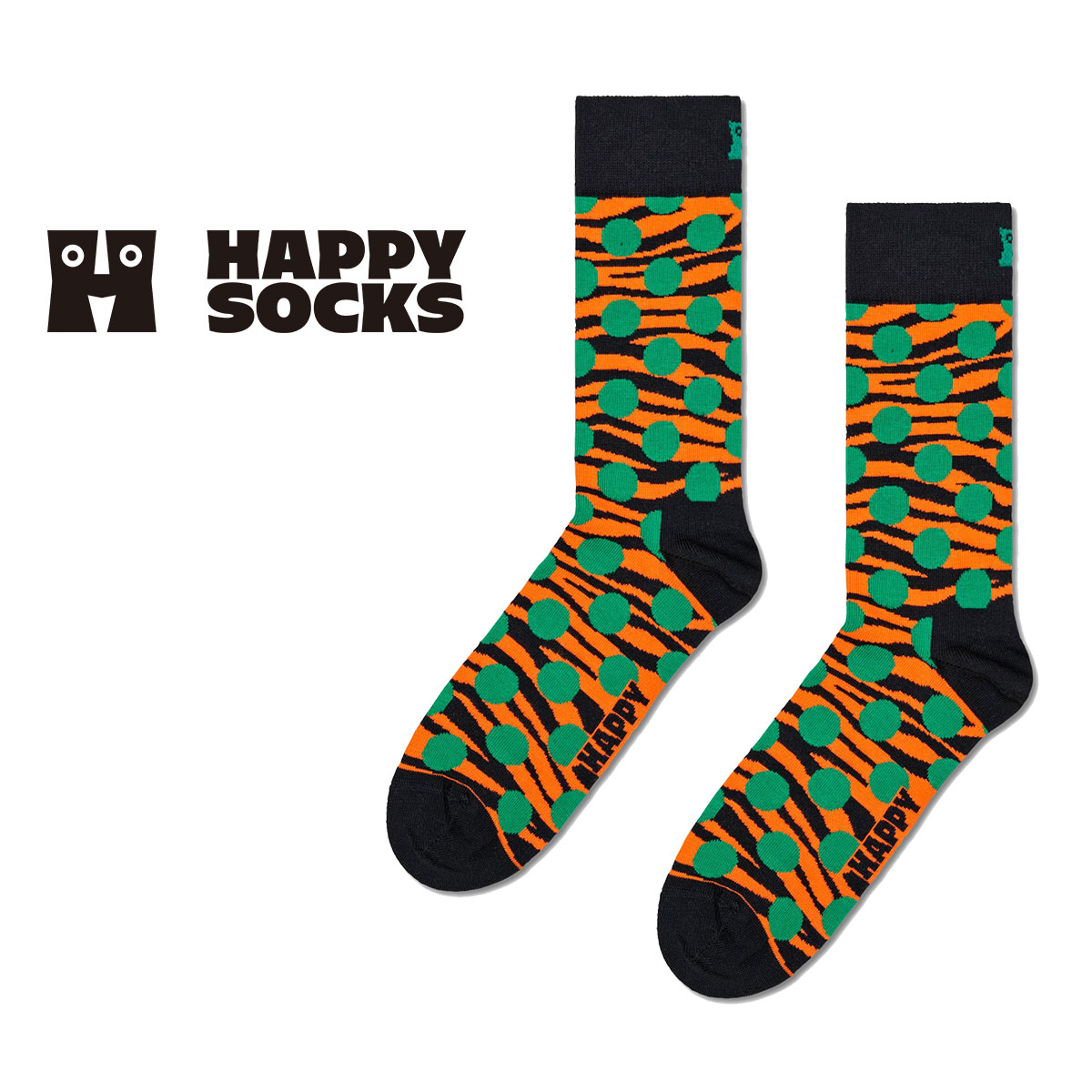 Happy Socks ハッピーソックス Tiger Dot ( タイガードット ) オレンジ クルー丈 ソックス ユニセックス メンズ ＆ レディス 10240089