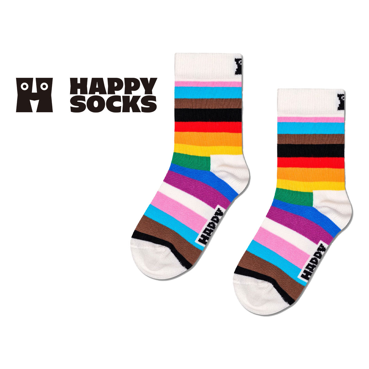 【24SS】Happy Socks ハッピーソックス Kids Pride Stripe ( プライド ストライプ ) 子供 クルー丈 綿混 ソックス KIDS ジュニア キッズ 12201103