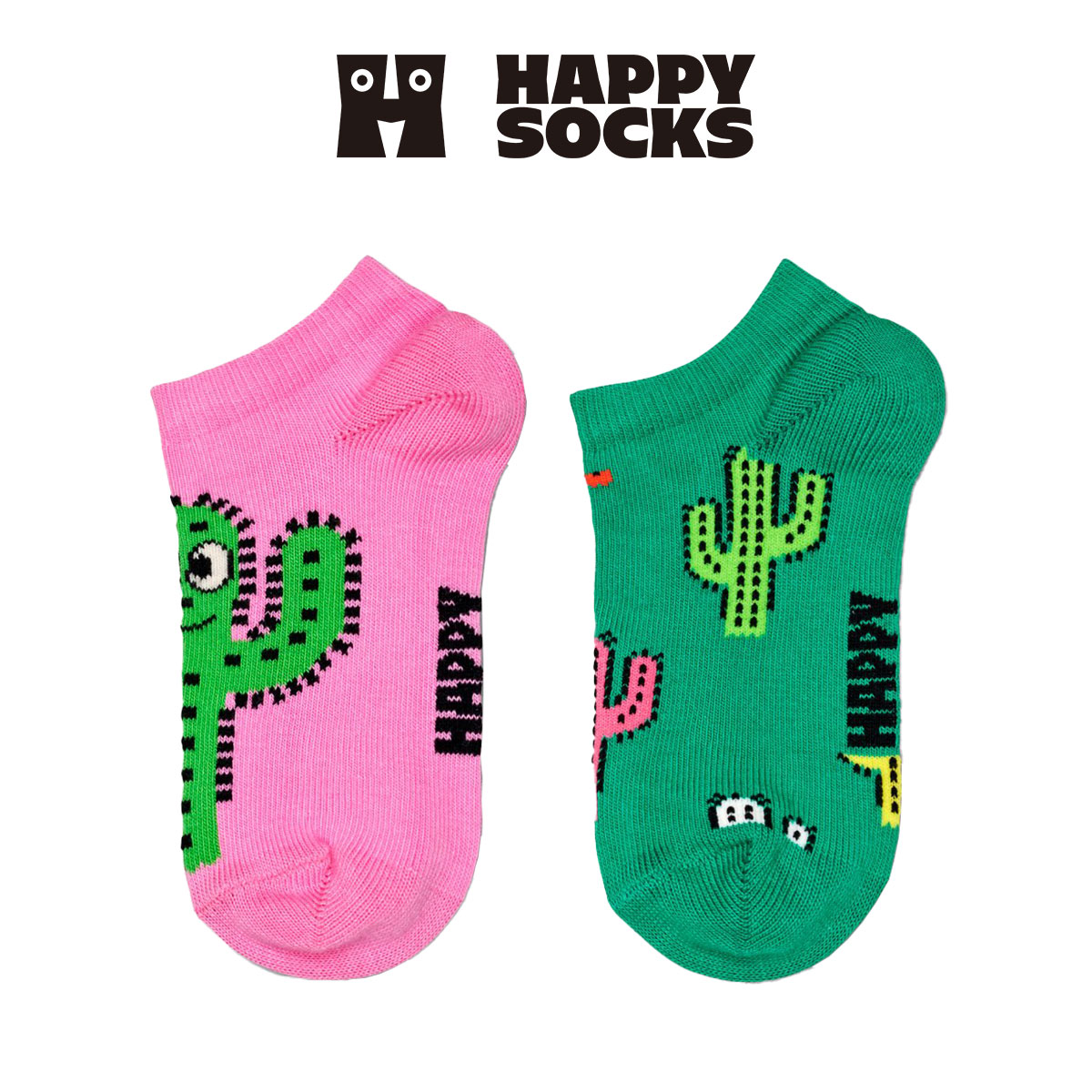 【2足セット】Happy Socks ハッピーソックス Kids Cactus ( カクタス ) サボテン柄 2-Pack Low Socks 2足組 子供 スニーカー丈 綿混 ソックス KIDS ジュニア キッズ 12240027