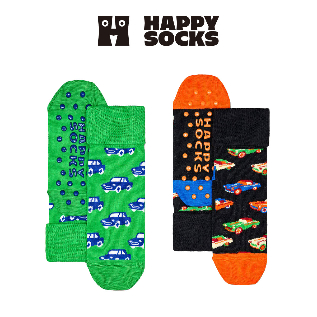 【2足セット】Happy Socks ハッピーソックス Kids Cars ( カー )  足底滑り止め付き 2-Pack Low Socks 2足組 車柄 子供 ショート丈 綿混 ソックス KIDS ジュニア キッズ