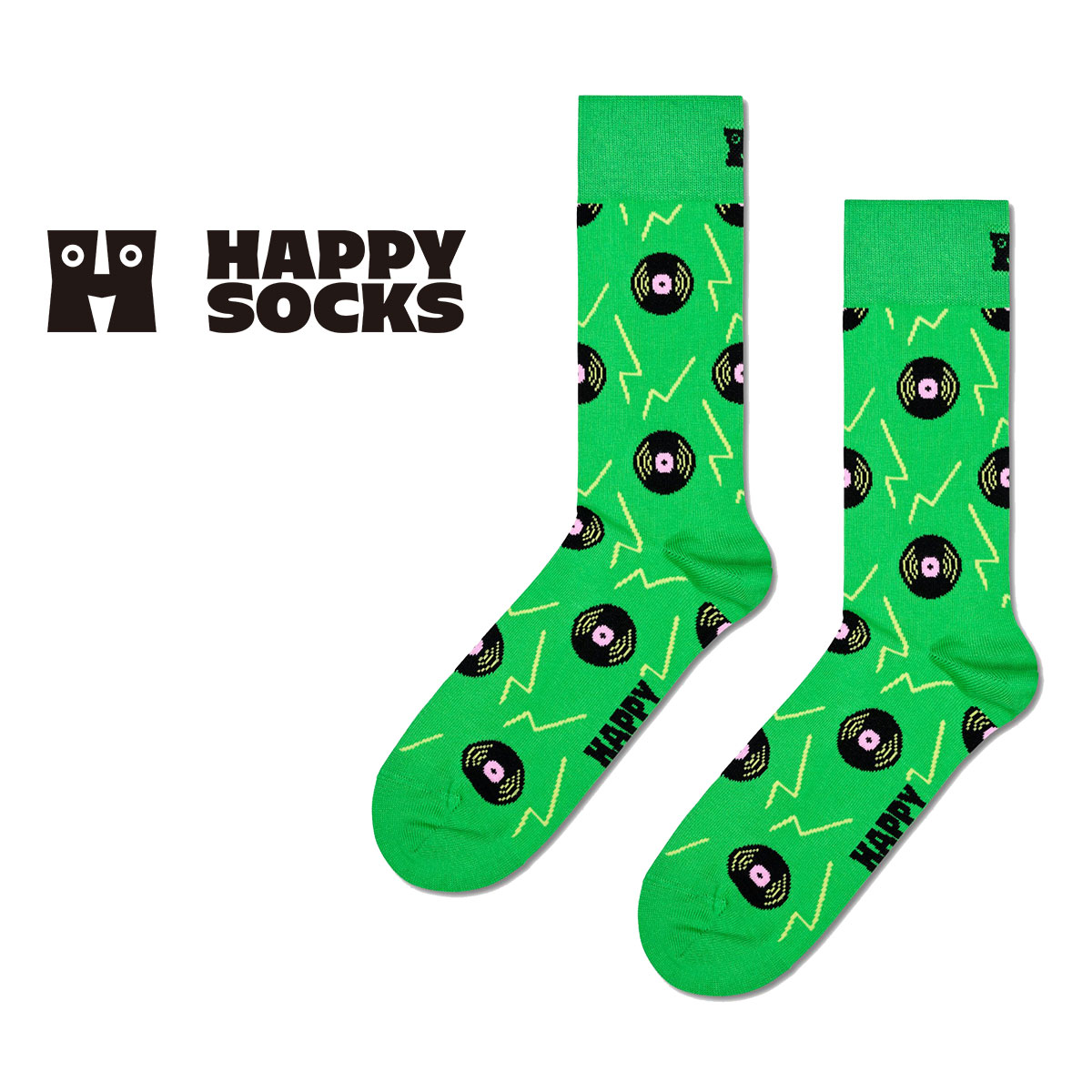 Happy Socks ハッピーソックス Vinyl ( ビニール ) レコード グリーン クルー丈 ソックス ユニセックス メンズ ＆ レディス 10240102