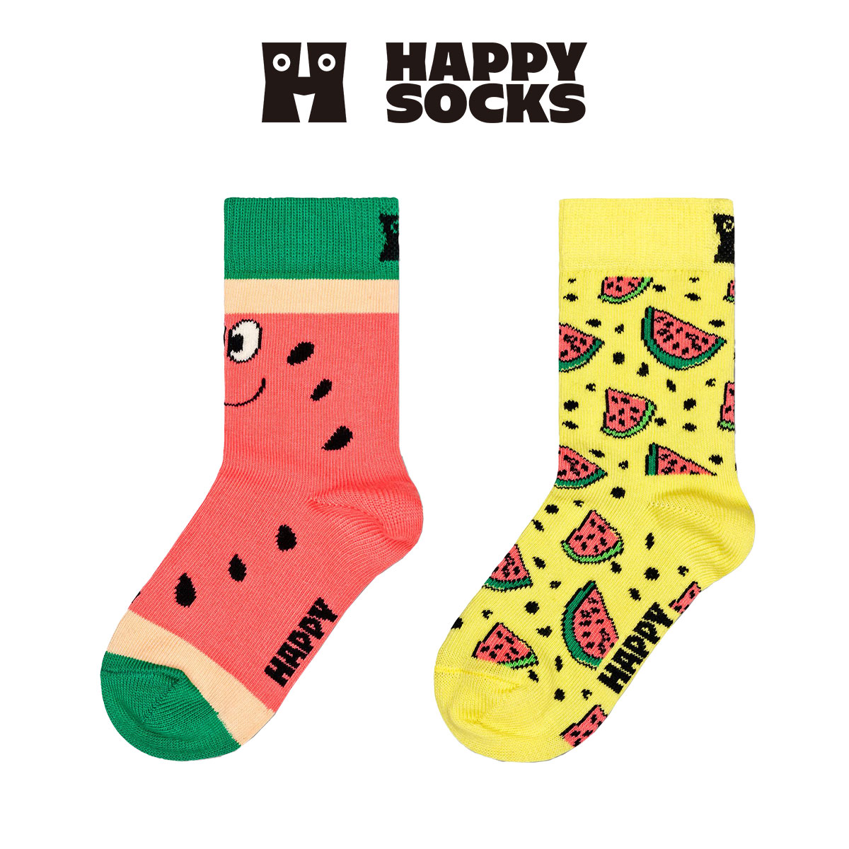 【2足セット】【24SS】Happy Socks ハッピーソックス Melon ( メロン ) 2-Pack Low Socks 2足組 スイカ柄 子供 クルー丈 綿混 ソックス KIDS ジュニア キッズ 14240007