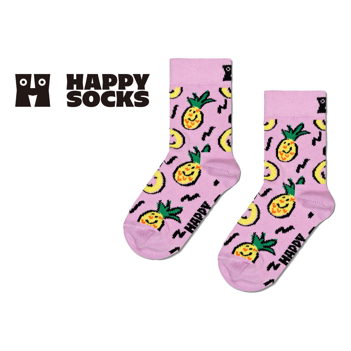 【24SS】Happy Socks ハッピーソックス Kids Pineapple ( パイナップル ) 子供 クルー丈 綿混 ソックス KIDS ジュニア キッズ 12240005