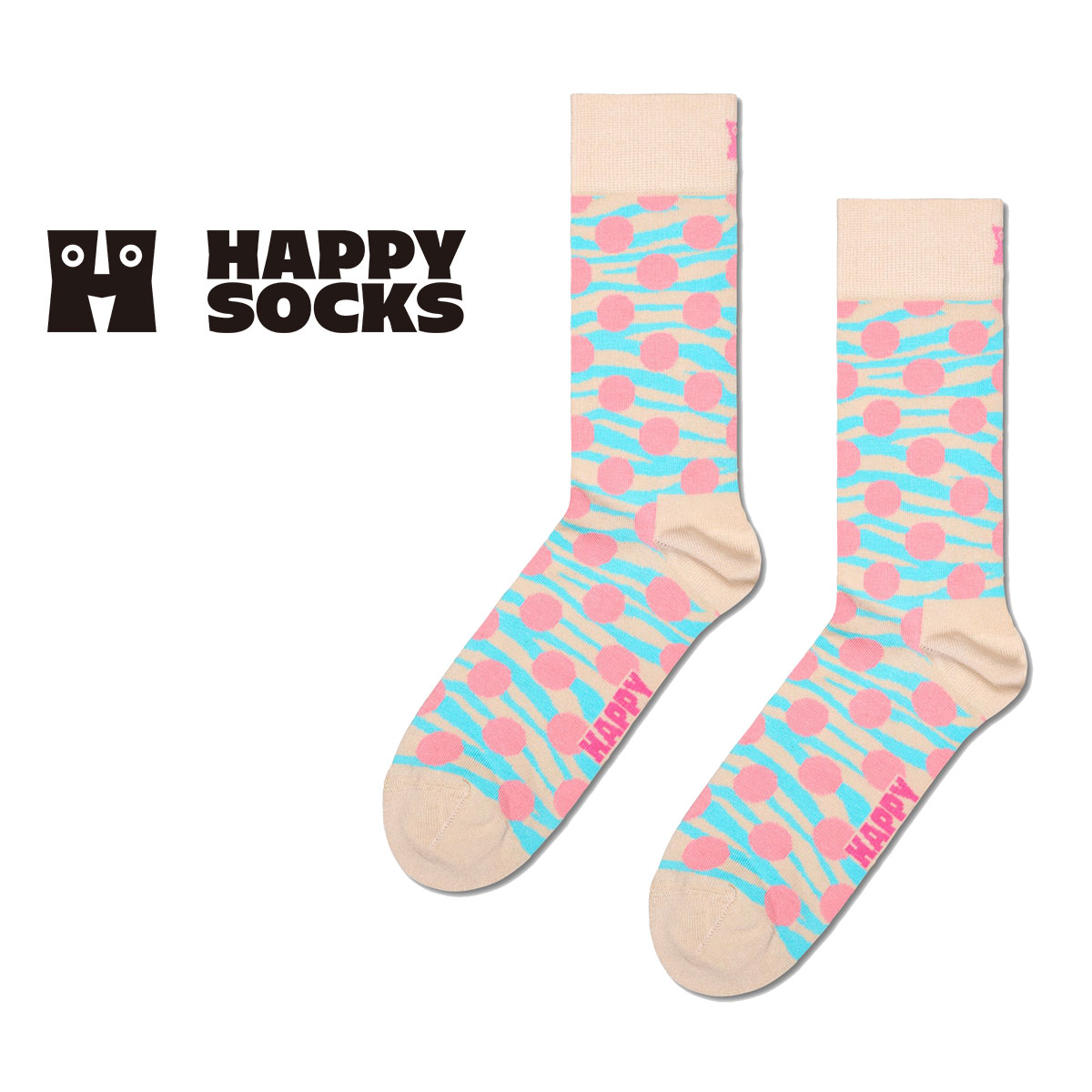 Happy Socks ハッピーソックス Tiger Dot ( タイガードット ) ホワイト クルー丈 ソックス ユニセックス メンズ ＆ レディス 10240090