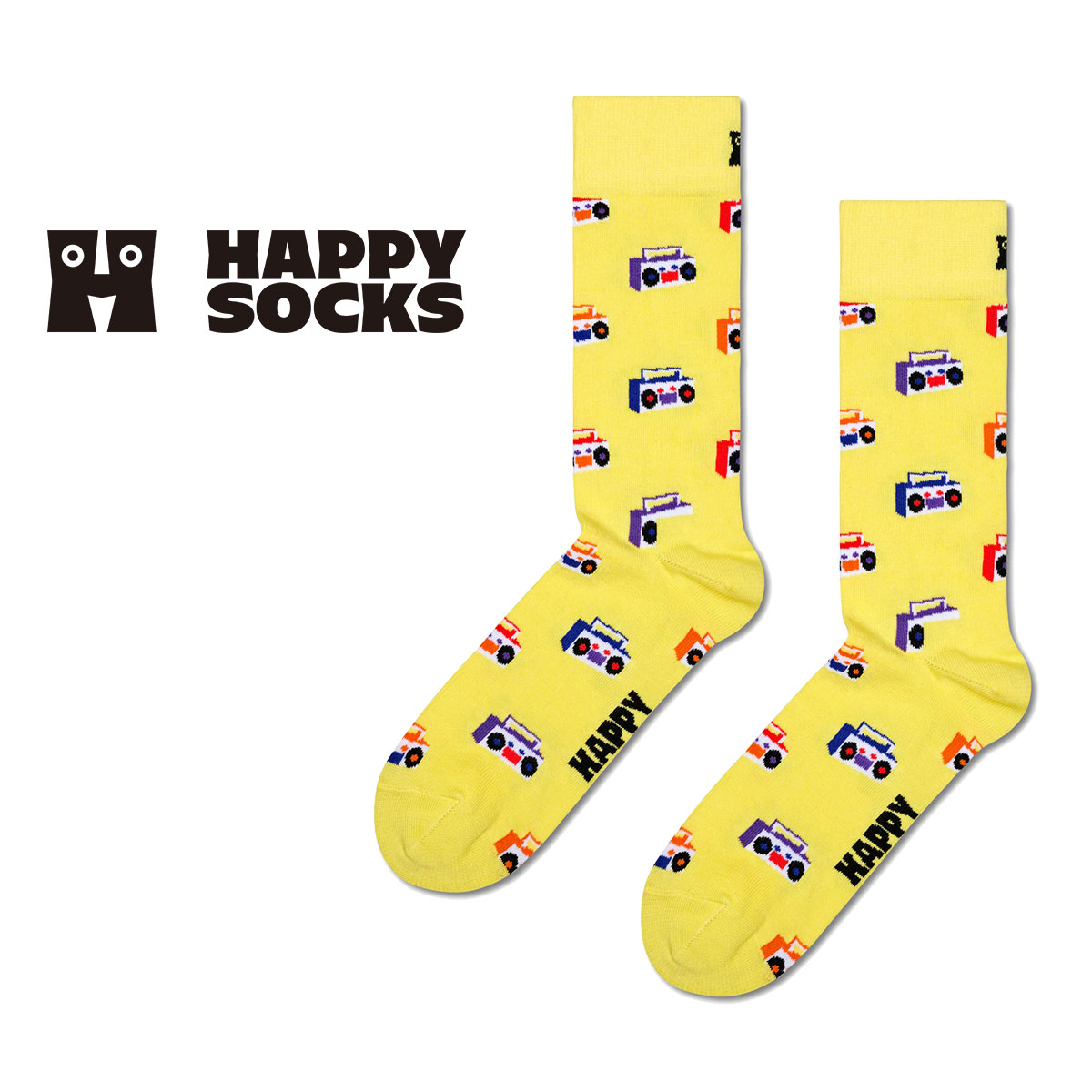 【24SS】Happy Socks ハッピーソックス Boombox ( ブームボックス ) ラジカセ クルー丈 ソックス ユニセックス メンズ ＆ レディス 10240104