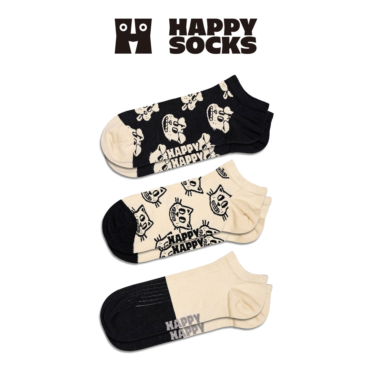【3足セット】【24SS】Happy Socks ハッピーソックス Pets CAT & DOGS ( キャット ＆ ドッグ ) スニーカー丈 ソックス ユニセックス メンズ ＆ レディース 10240117