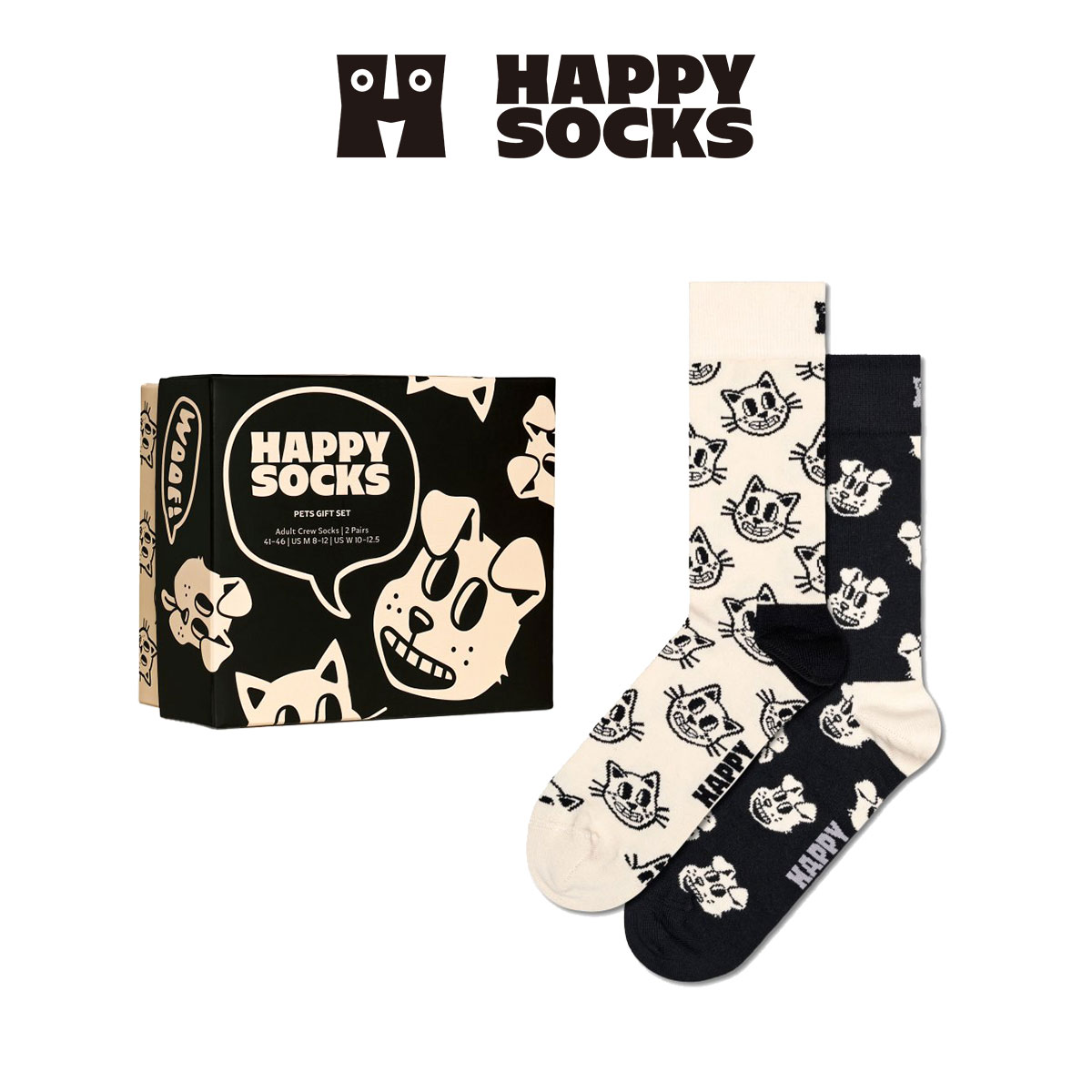 【2足セット】Happy Socks ハッピーソックス Pets ( ペット ) 2-Pack Gift Set GIFT BOX 2足組 クルー丈 ソックス ユニセックス メンズ ＆ レディース 10243004