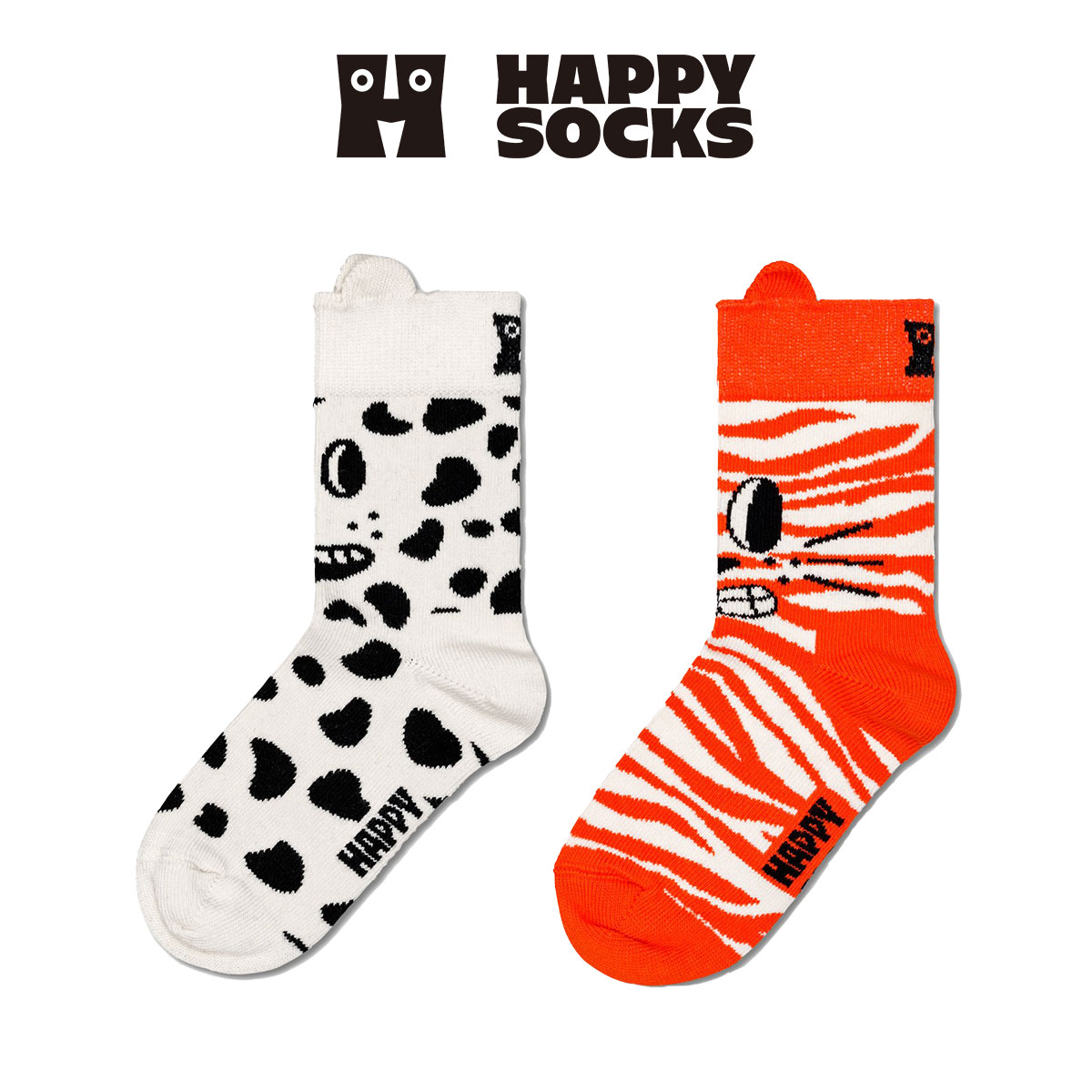 【2足セット】Happy Socks ハッピーソックス Cat & Dog ( キャット＆ドッグ ) 2-Pack Low Socks 2足組 どうぶつ柄 子供 クルー丈 綿混 ソックス KIDS ジュニア キッズ 12240022