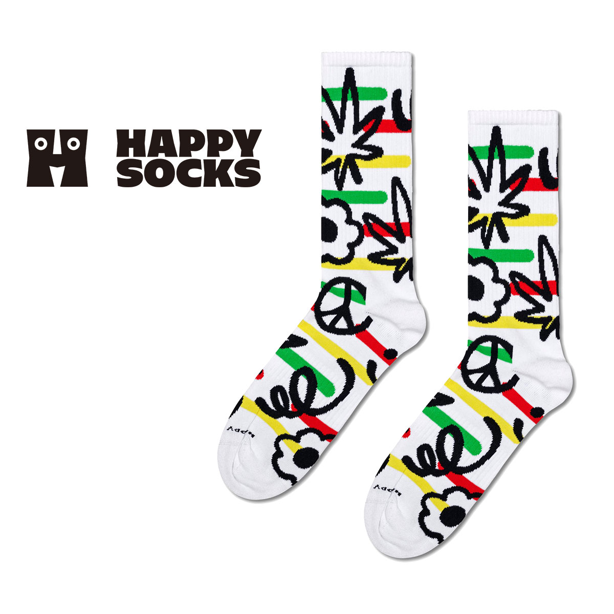Happy Socks ハッピーソックス Doodle Sneaker ( ドゥードル ) いたずら書き クルー丈 ソックス ユニセックス メンズ ＆ レディス スポーツ 10240095