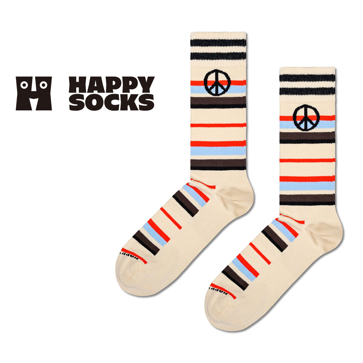 Happy Socks ハッピーソックス Peace Stripe Sneaker ( ピース＆ストライプ ) クルー丈 ソックス ユニセックス メンズ ＆ レディース スポーツ プレゼント 10240106