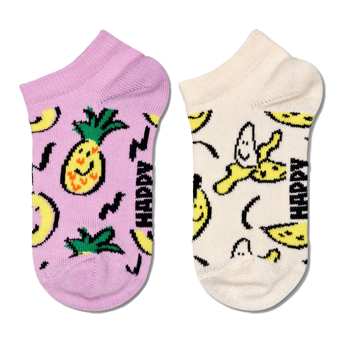 【2足セット】【24SS】Happy Socks ハッピーソックス Kids Fruits ( フルーツ ) 2-Pack Low Socks 2足組 パイナップル＆バナナ柄 子供 スニーカー丈 綿混 ソックス KIDS ジュニア キッズ