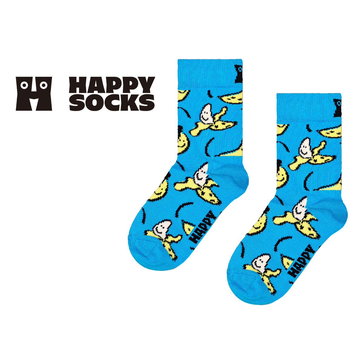 【24SS】Happy Socks ハッピーソックス Kids Banana ( バナナ ) 子供 クルー丈 綿混 ソックス KIDS ジュニア キッズ 12240006