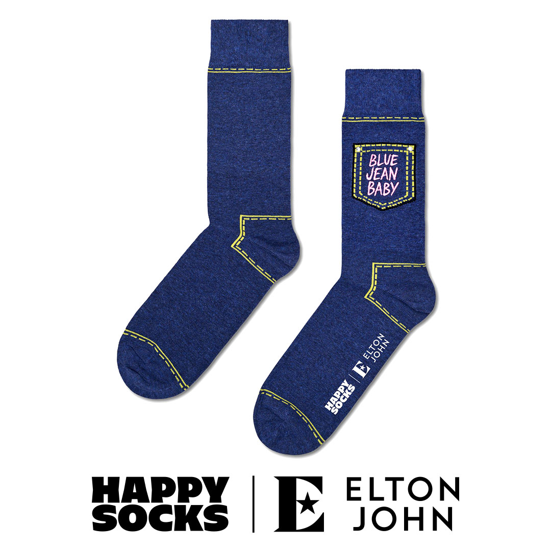 【Limited】【24SS】Happy Socks × Elton John ( エルトン ジョン ) Blue Jean Baby ( ブルー ジーン ベイビー ) クルー丈 ソックス ユニセックス メンズ ＆ レディース