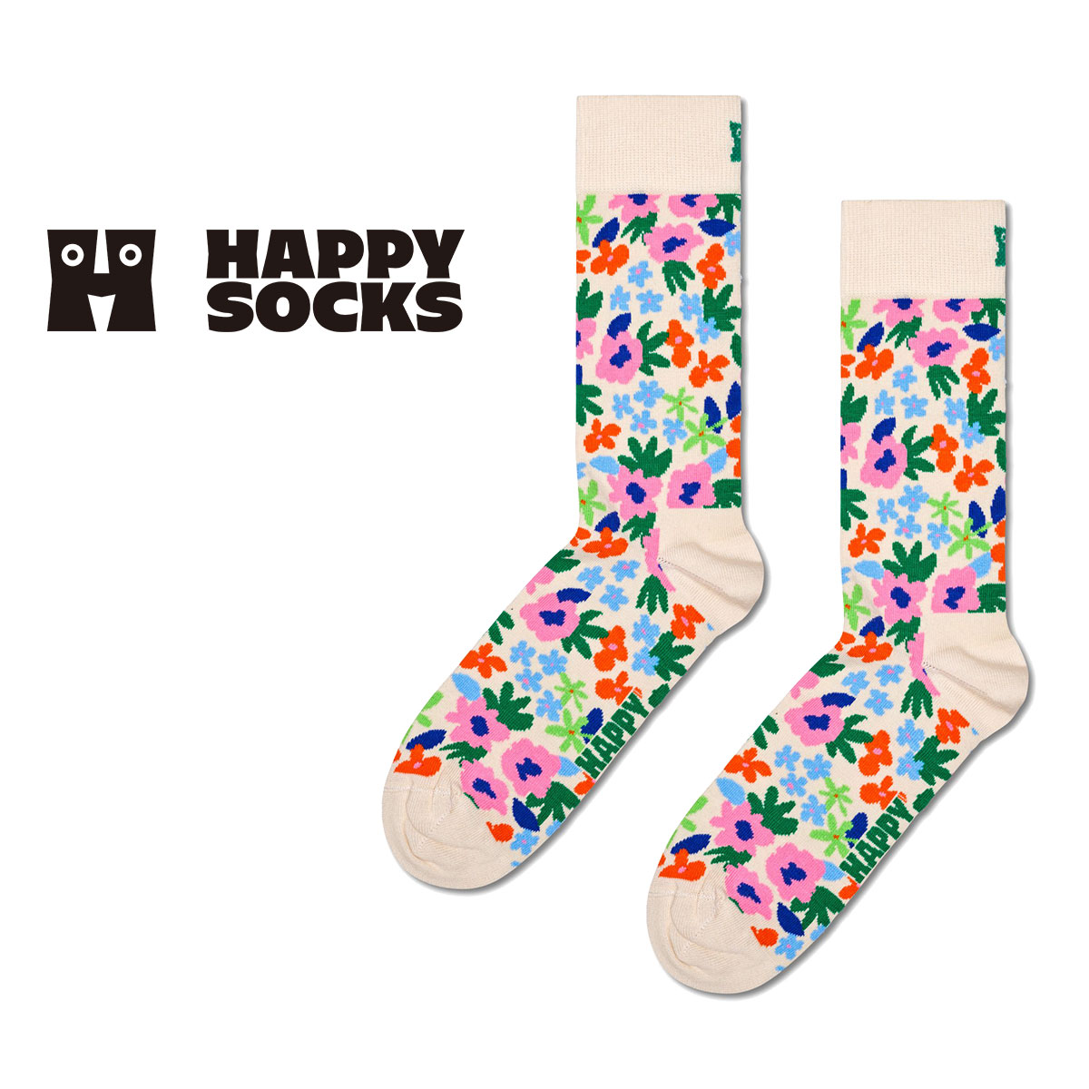 Happy Socks ハッピーソックス Flower ( フラワー ) クルー丈 ソックス ユニセックス メンズ ＆ レディス 10240094