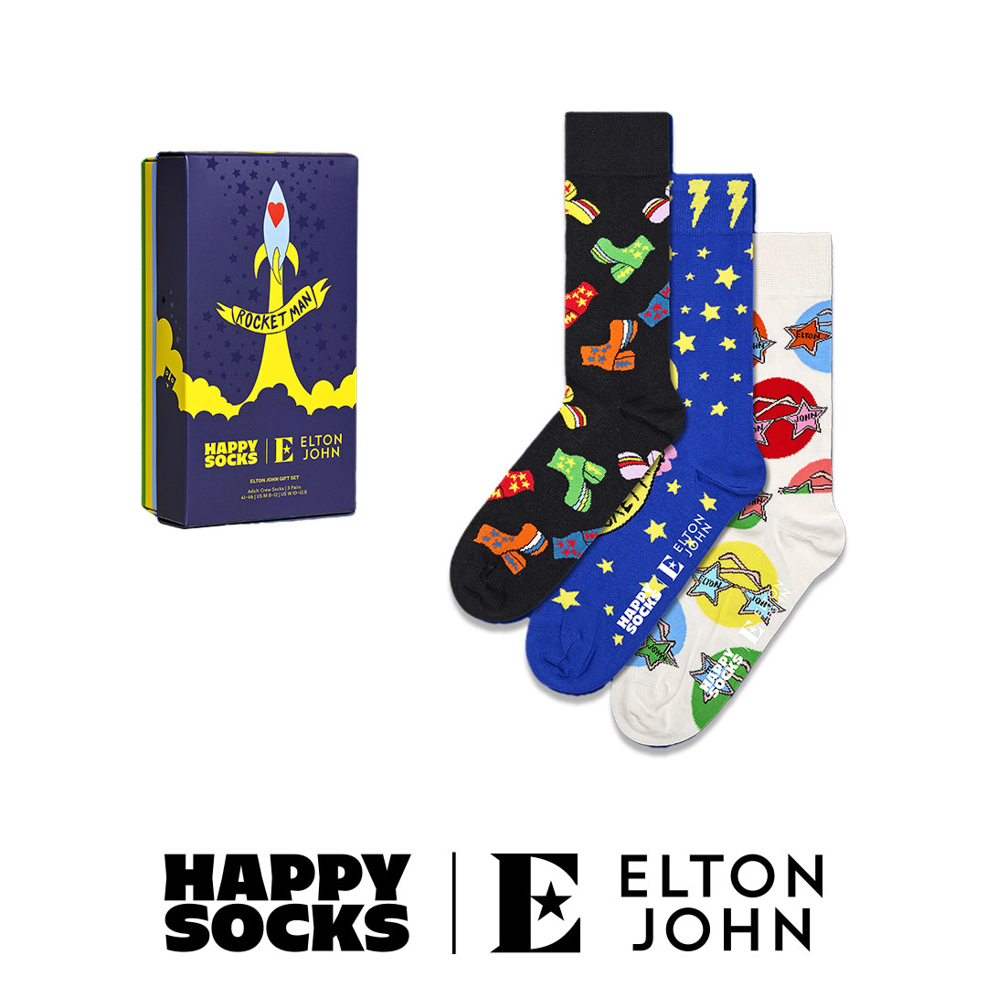 【3足セット】 【Limited】Happy Socks × Elton John ( エルトン ジョン ) 3-Pack Gift Set GIFT BOX コラボ 3足組 クルー丈 ソックス ユニセックス メンズ ＆ レディース