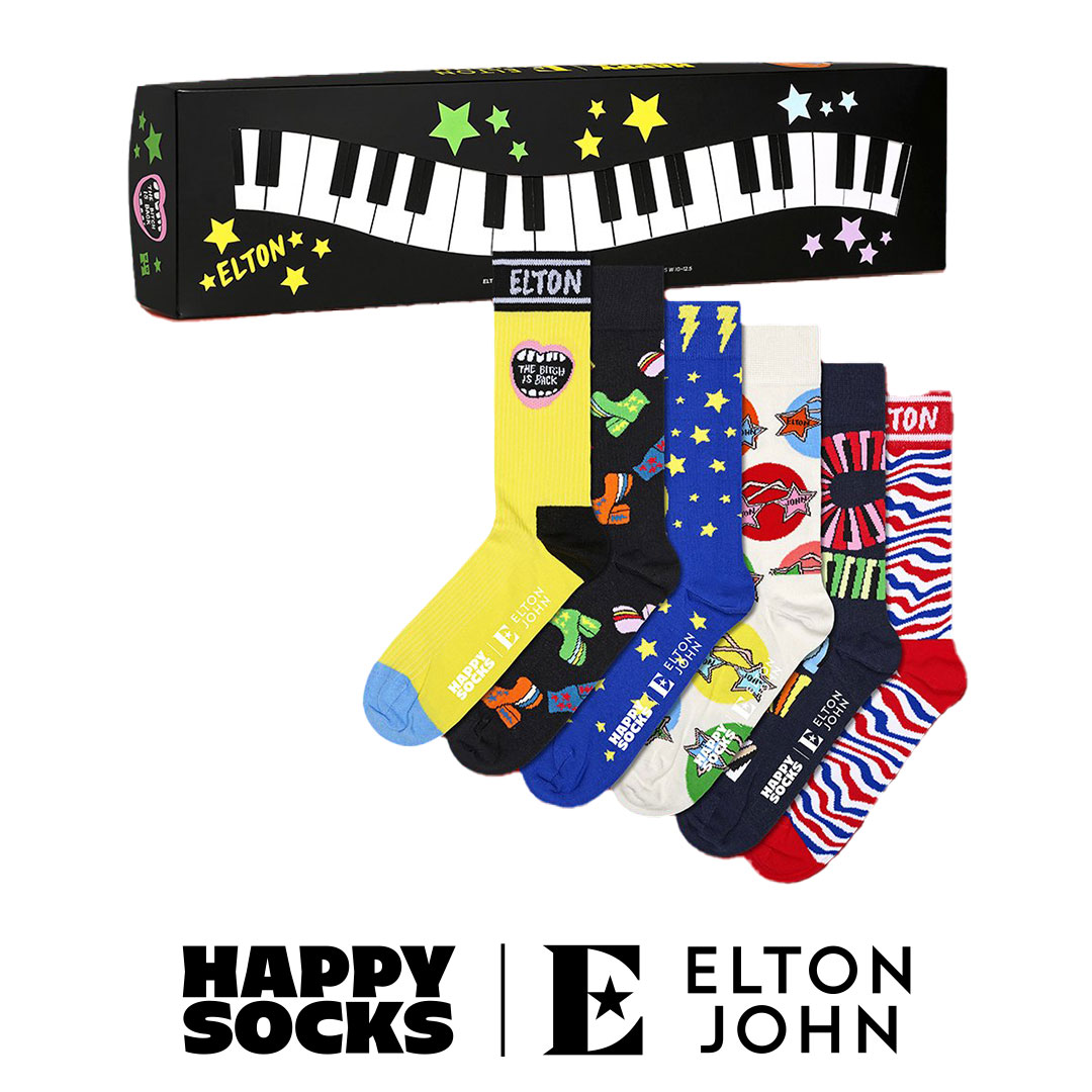 【6足セット】【Limited】Happy Socks × Elton John ( エルトン ジョン ) 6-Pack Gift Set GIFT BOX コラボ 6足組 クルー丈 ソックス ユニセックス メンズ ＆ レディース