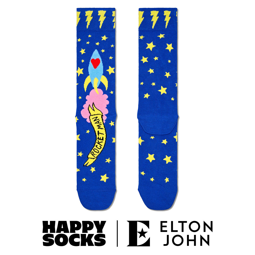 【Limited】【24SS】Happy Socks × Elton John ( エルトン ジョン )  Rocket Man ( ロケットマン ) クルー丈 ソックス ユニセックス メンズ ＆ レディース