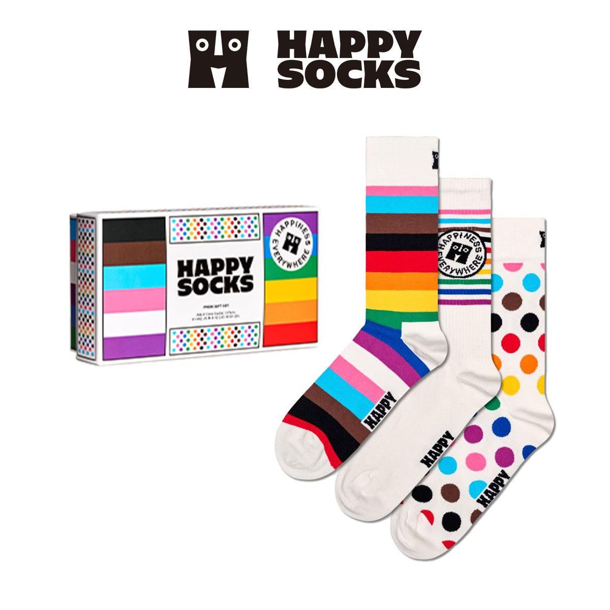 【3足セット】Happy Socks ハッピーソックス Pride ( プライド ) 3Pack Gift Set GIFT BOX クルー丈 ソックス ユニセックス メンズ ＆ レディース 10243001