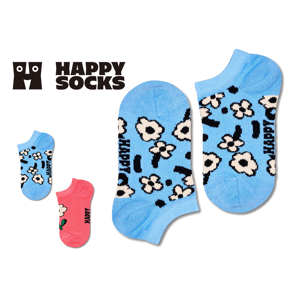 【2足セット】【24SS】Happy Socks ハッピーソックス Kids Flowers ( フラワーズ ) 2-Pack  Low Socks  2足組 花柄 子供 スニーカー丈 綿混 ソックス KIDS ジュニア キッズ