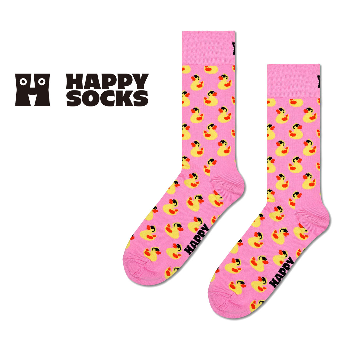 【24SS】Happy Socks ハッピーソックス Rubber Duck ( ラバーダック ) ピンク クルー丈 ソックス ユニセックス メンズ ＆ レディス プレゼント 10240099