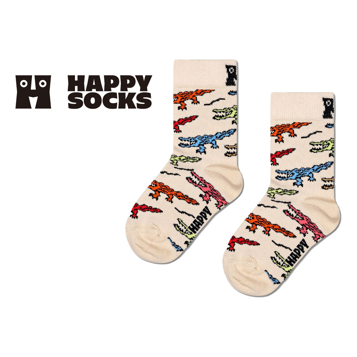 【24SS】Happy Socks ハッピーソックス Kids Crocodile ( クロコダイル ) ワニ 子供 クルー丈 綿混 ソックス KIDS ジュニア キッズ 12240015