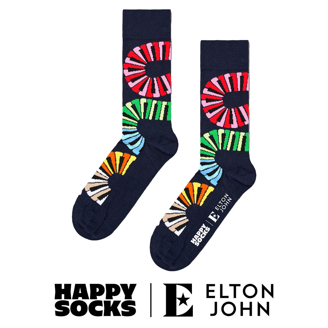 【Limited】【24SS】Happy Socks × Elton John ( エルトン ジョン )  Piano Notes ( ピアノノーツ ) クルー丈 ソックス ユニセックス メンズ ＆ レディース