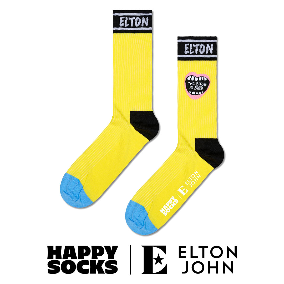 【Limited】Happy Socks × Elton John ( エルトン ジョン ) The Bitch Is Back ( ザ ビッチ イズ バック ) クルー丈 ソックス ユニセックス メンズ ＆ レディース